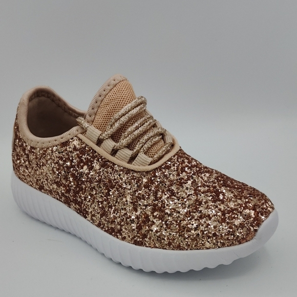 Glittery Rose Gold Kids Sneakers - Picture 1 of 8